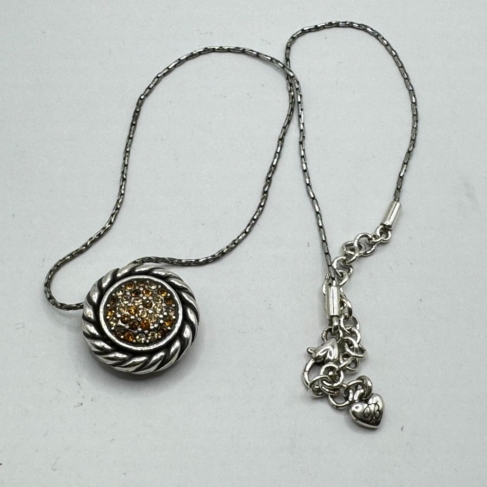 Brighton Gold Magic SilverTone Swarovski Amber Crystal Pendant Necklace Reverse